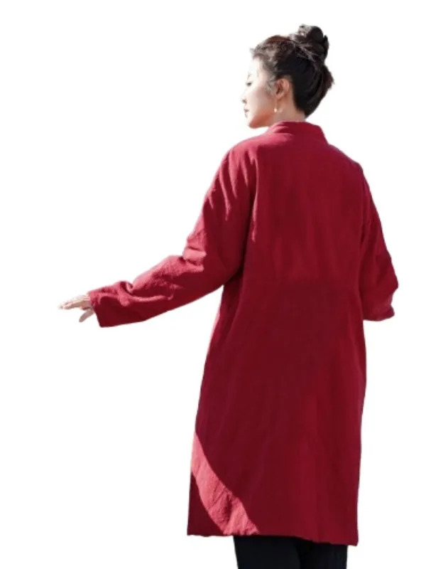 

Новинка 2025, женское длинное длинное джутовое длинное жакет свободного покроя на пуговицах, утягивающее хлопковое пальто для поездок на работу, этнический Sle