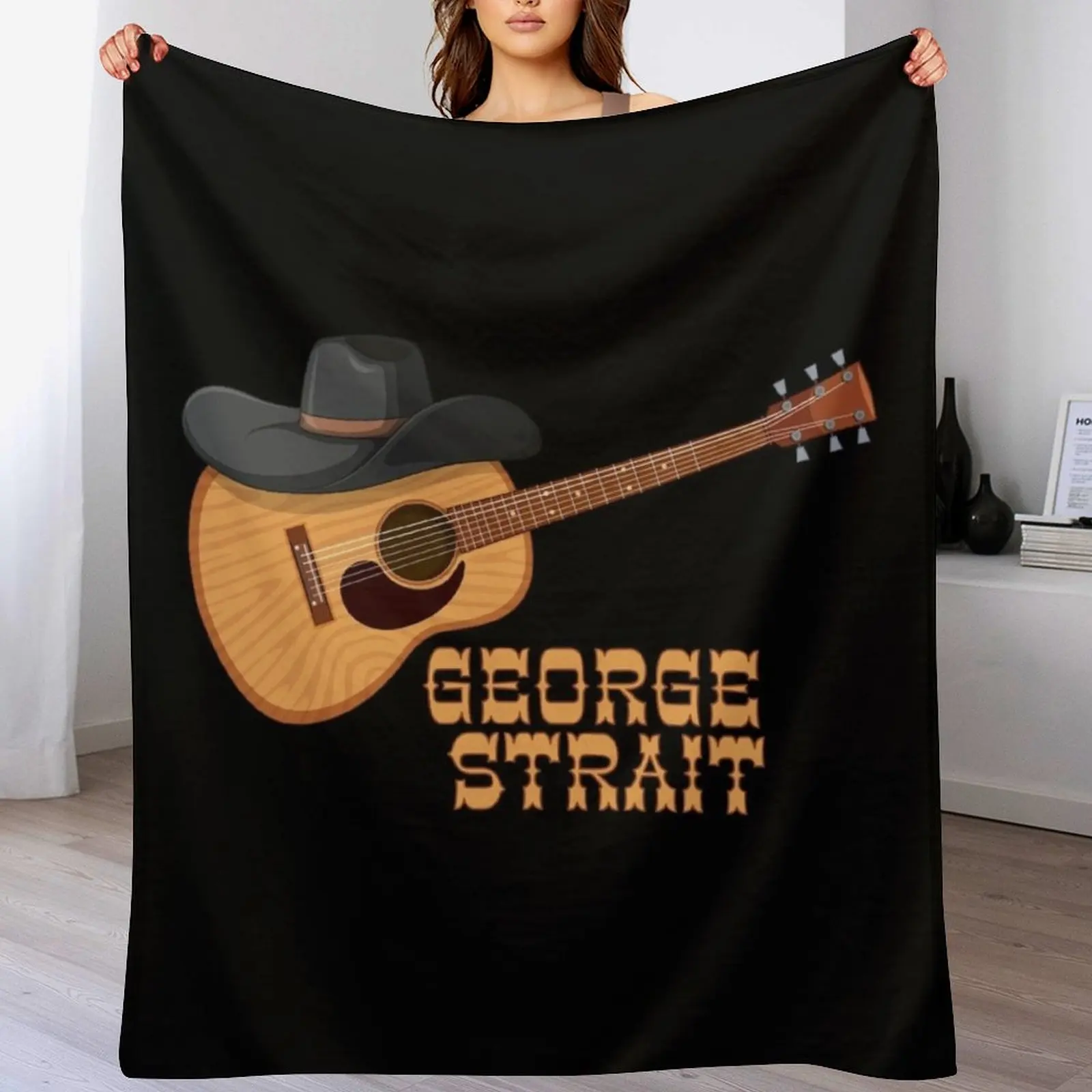 

george strait guitar Throw Blanket For Decorative Sofa Vintage Blankets