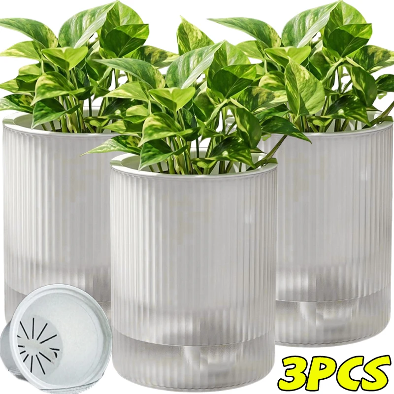 

Double Layer Lazy Flower Pots Automatic Water-absorbing Hydroponic Flowerpot Transparent Plastic Planter Home Garden Supplies