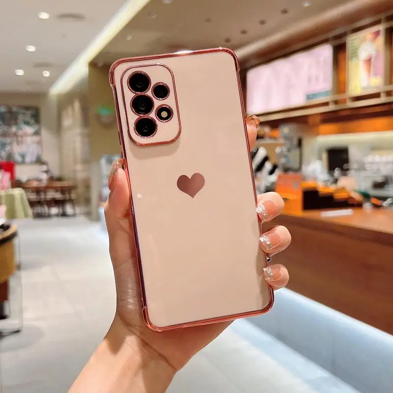 Luxury Plating Case For Samsung Galaxy A18 A17 A57 A55 5G S23 S24 FE S26 S25 S24 Ultra Love Heart Pattern Silicone Soft Cover