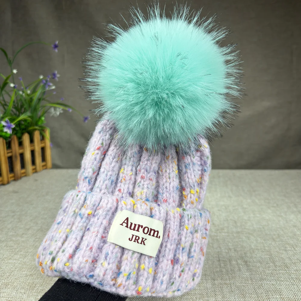 

2025 New plus size beanies Faux fur pompom hat Fashion outdoor colorful hats for women girl beanies winter hats Warm Female hats