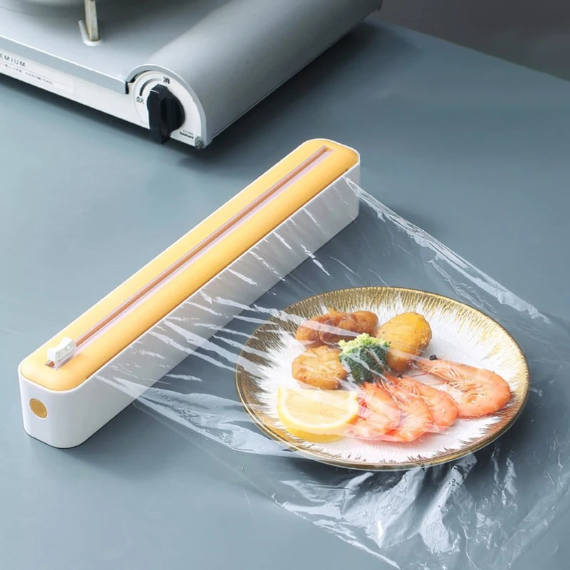 2in1 Plastic Wrap Dispenser Cling Film Dispenser Cutter Saran Wrap Dispenser Aluminum Foil Parchment Paper Injector Kitchen Tool