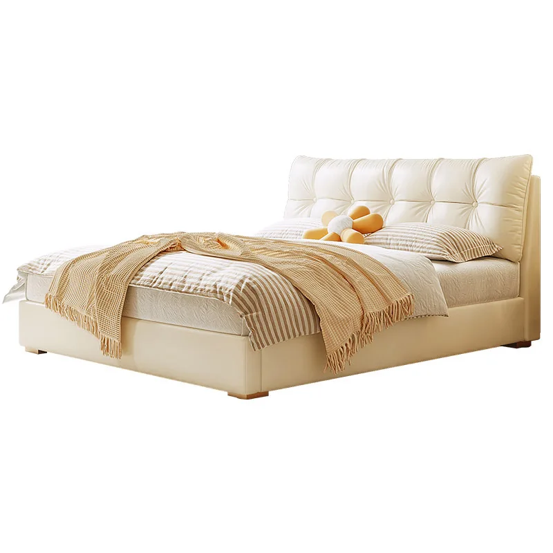 

Cloud bed light luxury leather master bedroom bed French cream wind modern high box electric storage wedding bed