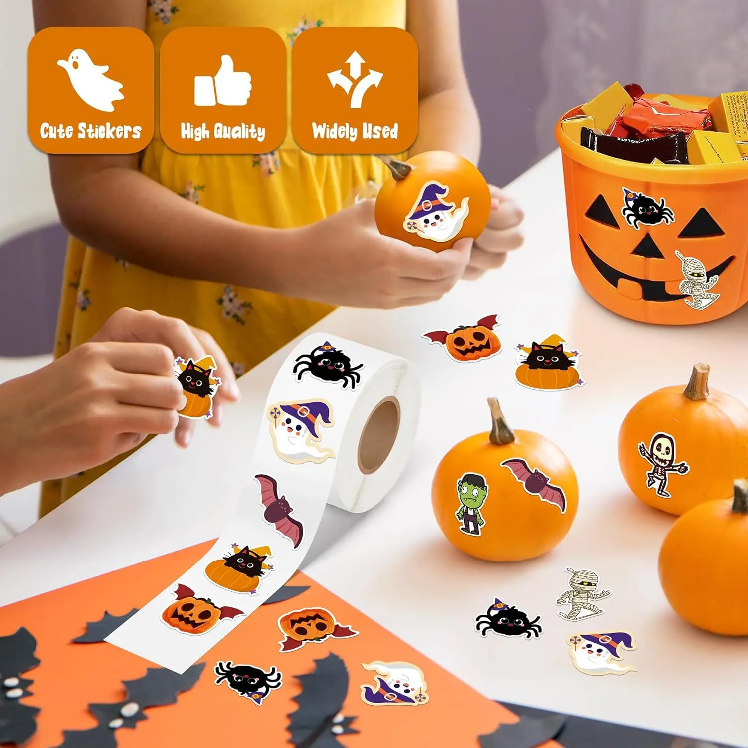 500 قطعة ملصقات لفة مضحك هالوين ملصق لفة لطيف اليقطين شبح الجمجمة العنكبوت الخفافيش التسمية ملصق الكتابة على الجدران ملصقات DIY الهاتف #3