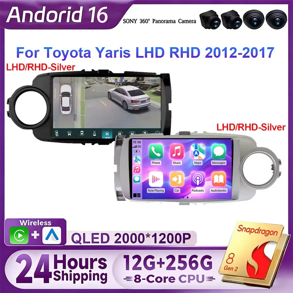 Android 16 CarPlay Car Radio For Toyota Yaris 2012 2013 2014 2015 2016 2017 Navigation GPS Multimedia Player Stereo WiFi BT Auto