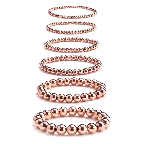 High Quality Metal Stainless Steel Jewelry Waterproof Smooth Round Rose Gold Beaded Elastic Bracelet Women's Daily Gifts
