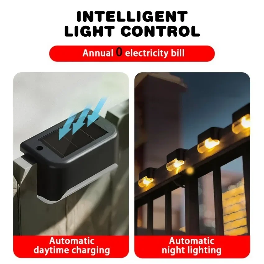 Outdoor Solar Powered LED Deck Light 2-8 Pcs Step Waterproof Solar Light Railing Staircase Wall Courtyard Step Decorative Lamp