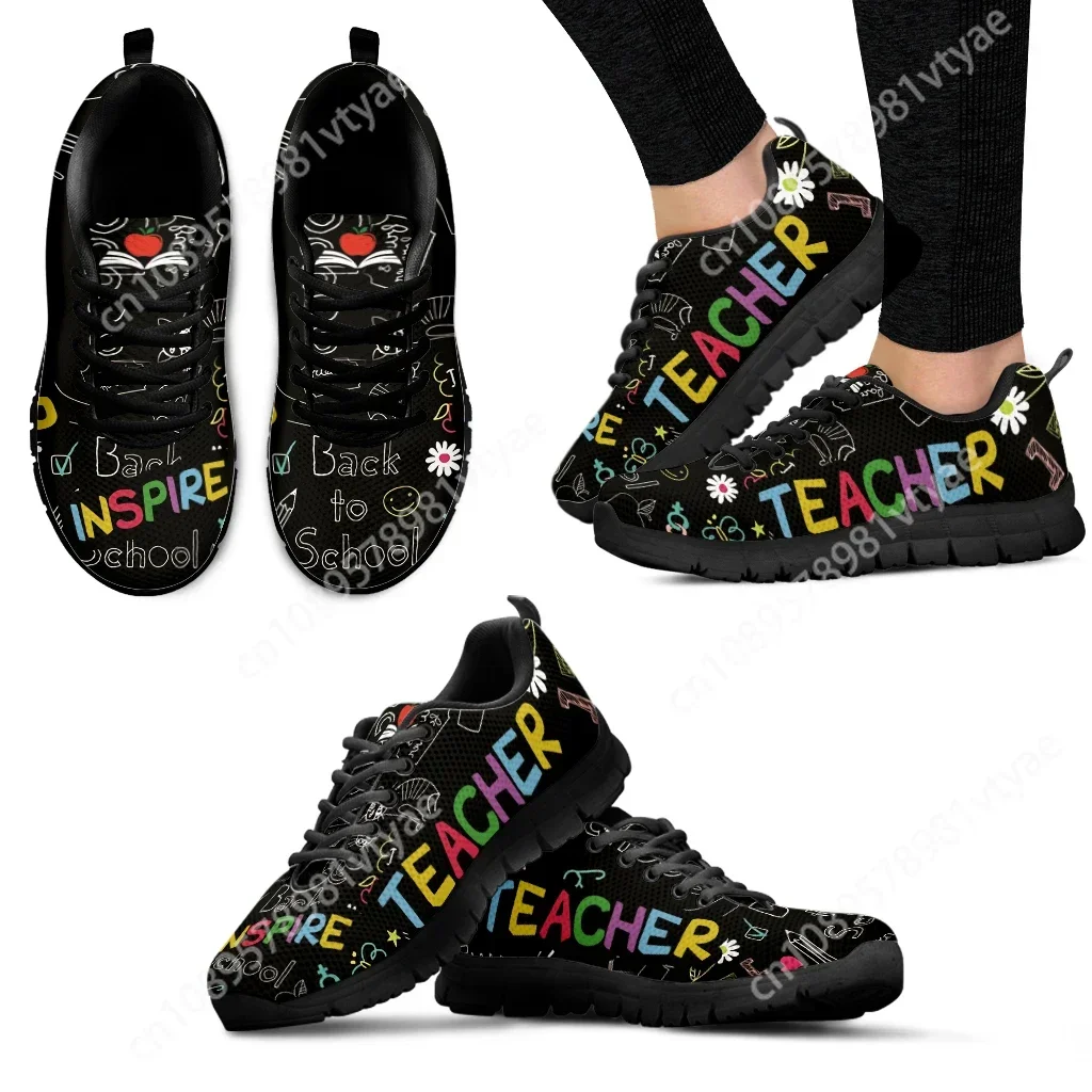 

Custom Made Teacher Print Fashion Black Soft Sole Lightweight Lace-up Shoes Comfortable And Breathable Summer Sneakers Zapatos