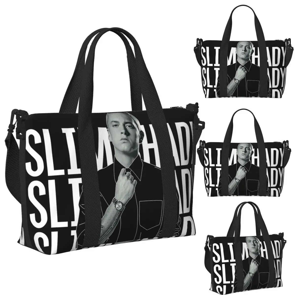 

Eminem Slim Shady Music Rap Beach Travel Bag Large Capacity Tote Bags for Gym Sport Women Shopping Duffle Shoulder Bag