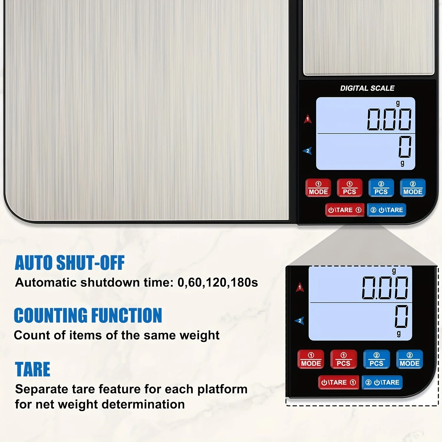 Große digitale Küchenwaage mit zwei Plattformen, 1 Stück, mit zwei Genauigkeiten: 0,01 g/0,001 oz und 0,1 g/0,01 oz, maximale Kapazität 5 kg/11 lb – Detail 5
