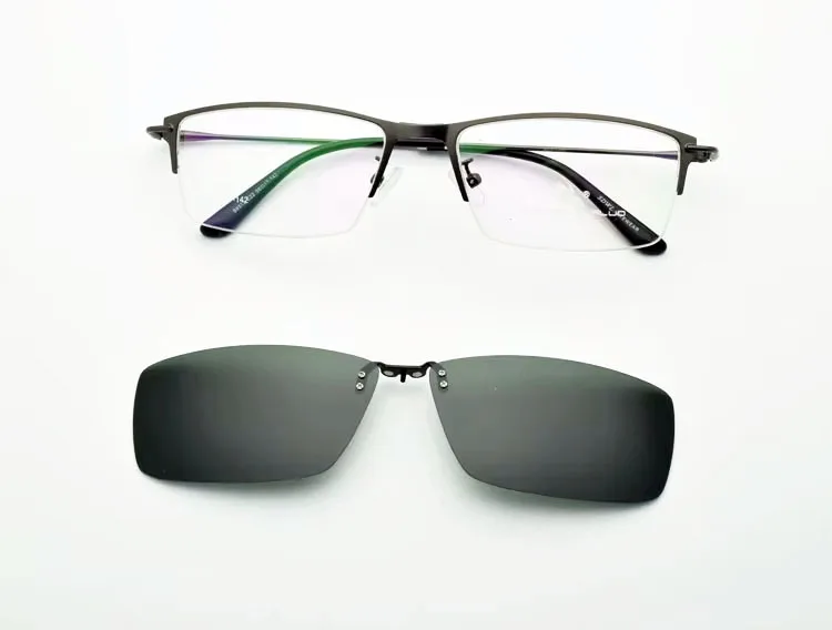 Clip-on-Rahmen, Magnet, Legierung, Brille, Metall, Myopie, schwarz, polarisiert, Herren-Sonnenbrille, Edelstahl, Fahren, großes Gesicht, Zwei-in-Eins – Detail 6