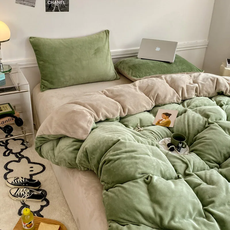 Plush Bedding Set with Quilt Cover Pillowcase Winter Warm Duvet Cover Set Thick Fluffy Fleece Comforter Cover Queen King Size