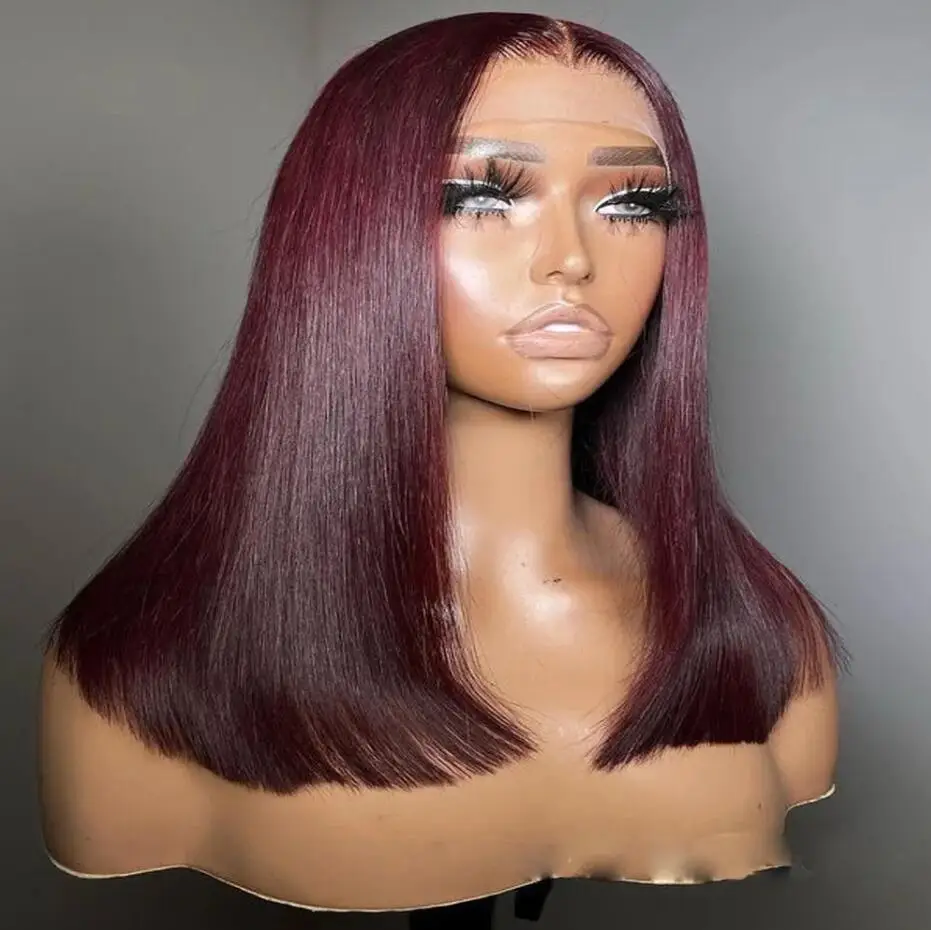 

Burgundy Soft 180Density 26”Long Silky Straight Lace Front Wig For Black Women Babyhair Preplucked Glueless Heat Resistant Daily