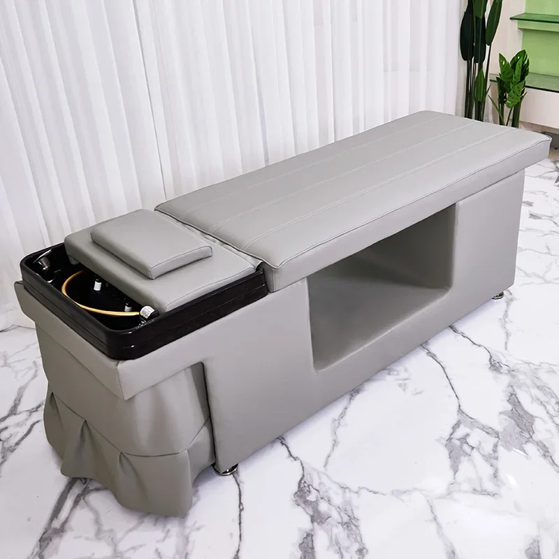 Light Barber Shop Shampoo Bed with Ceramic Basin Half-Lying Position Water Heater Included Salon Furniture for Massage Hair Salo