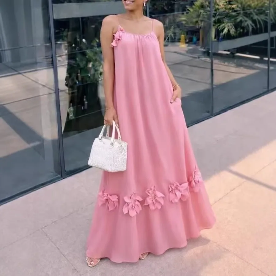 

【Новый стиль】Весна-лето 2026: новое свободное платье-сарафан в европейском и американском стиле с объемными цветами