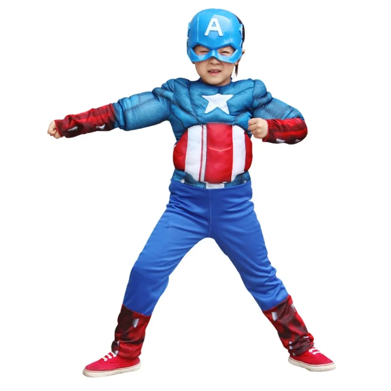 SN60 Anime Cosplay Superhero Captain America Hulk Costume with Cape Muscle Bodysuit Jumpsuit for Kids Carnival Party1@j$