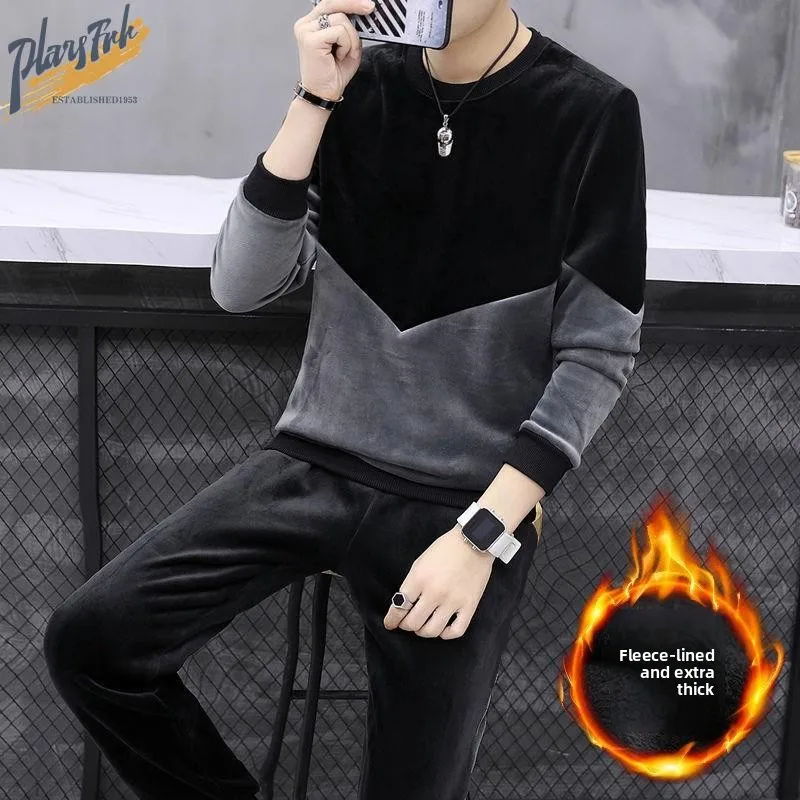 

Men's Fce Lined Thiened Velvet Set High Collar Open Cardigan Spor Casual Autumn Winter Wear Comfortable Soft Material