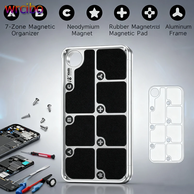 

18 видов алюминиевого коврика для хранения винтов, 7 зон, коврик с маркированными секциями для обслуживания телефона/ПК, предотвращает небольшую потери винта