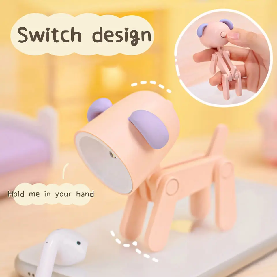 Pieghevole LED Mini Night Light Cartoon Dog Deer Shaped lampade da scrivania fai da te lampada da tavolo per bambini giocattoli elettronici per animali domestici decorazioni per Desktop