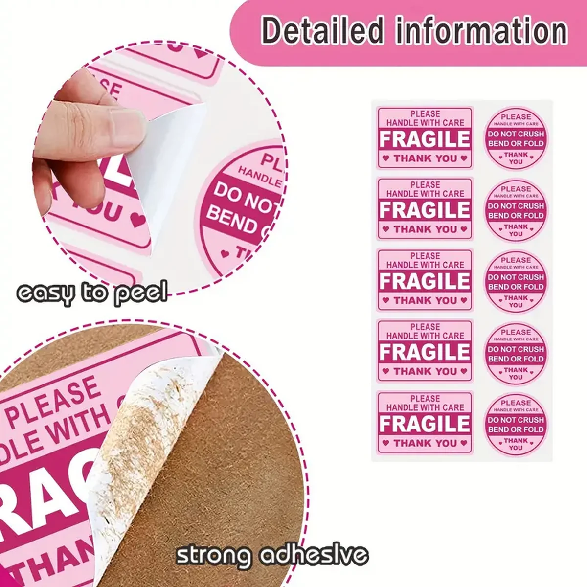 Fragile Please Handle With Care Stickers For No Folding Stickers, No Label, Mailing Envelope Carton Tray Adhesive Label