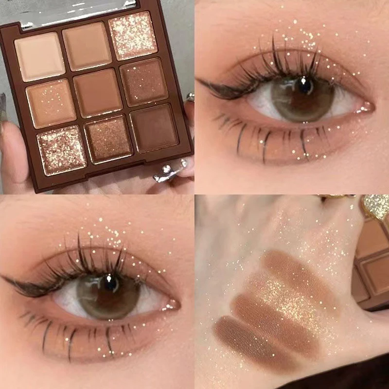 Nine-color Chocolate Eyeshadow Tray Earth Color Matte Glitter Delicate Eyeshadow Brightens Sleeping Silkworm Students