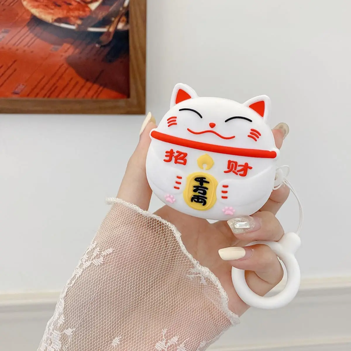 For Samsung Galaxy Buds Live Cute Cartoon Lucky Cat Design Silicone Earphone Case with Hook earphone accessories For Buds 2 Pro