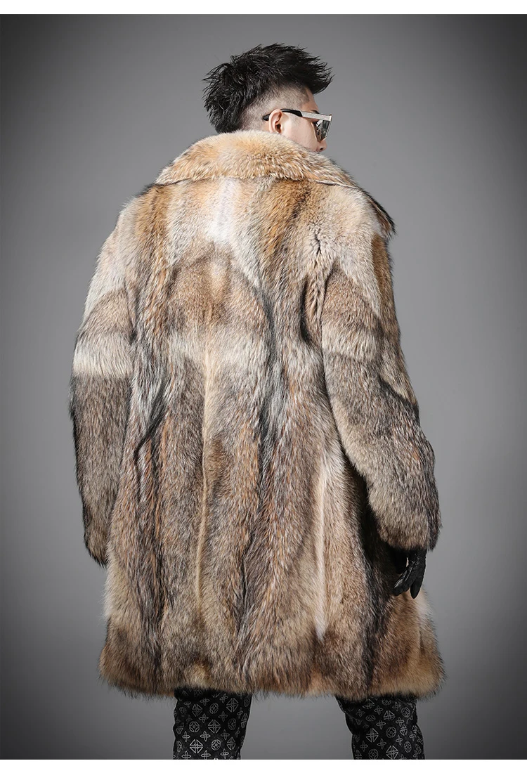 Winter 2024 New North American Coyote Men\'s Suit Collar Long Fur Coat Warm Leisure Natural Wolf Skin