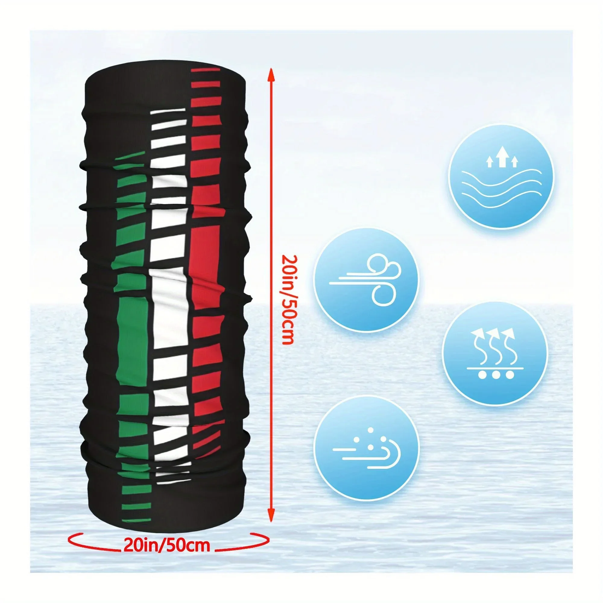 Customization Italia Racing Scarf Neckerchief Neck Face Mask - Black Polyester With Red, White, And Green Stripes, Knit Fabric,