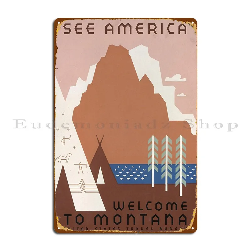 Stk502197a Vintage 1936 Poster Promoting Travel To Montana Metal Plaque Poster Decoration Living Room Designing Tin Sign Poster