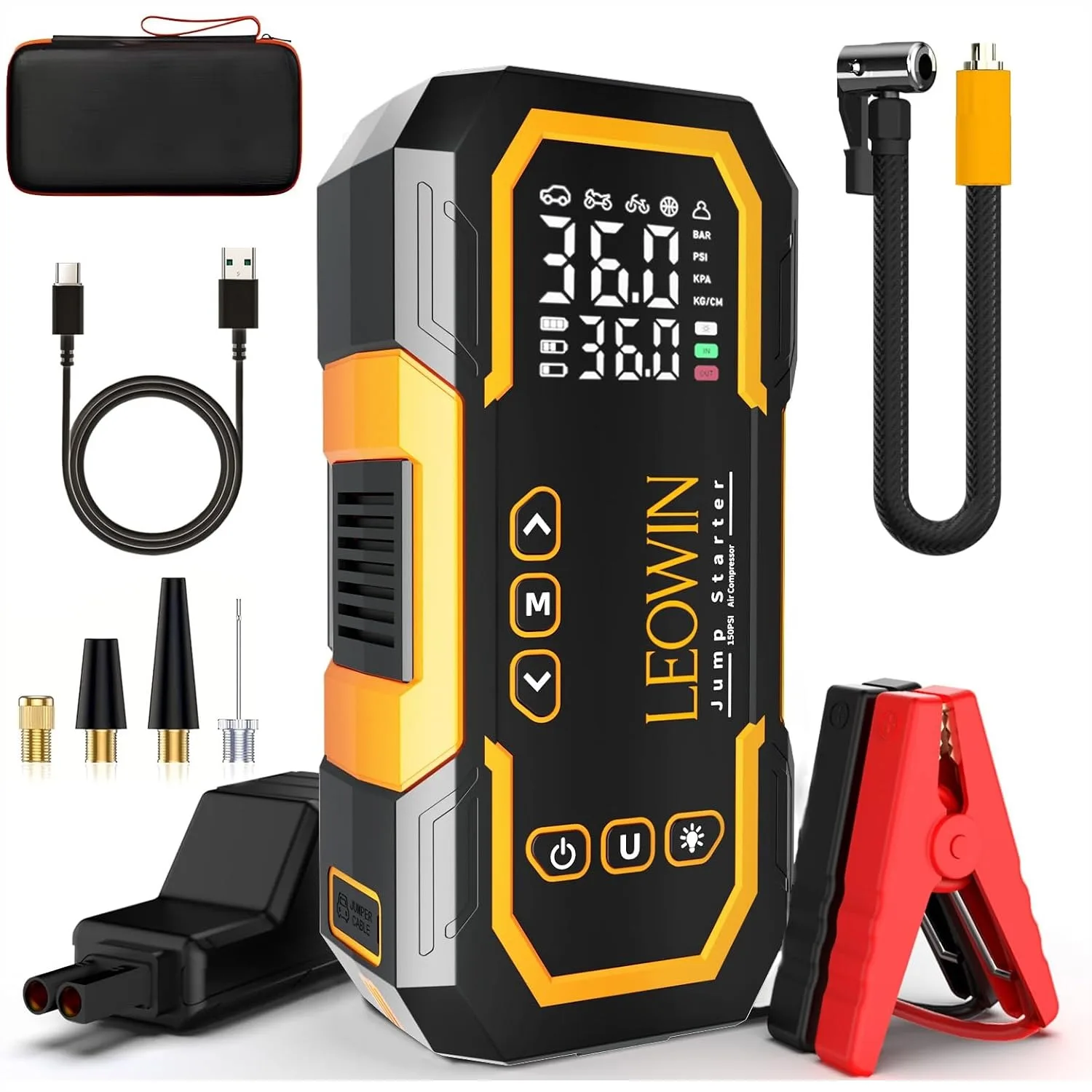 Jump Starter with Air Compressor 4500A Peak 12V Portable Car Battery Starter for 9.0L Gas 6.5L Diesel Engine with Tire Inflator