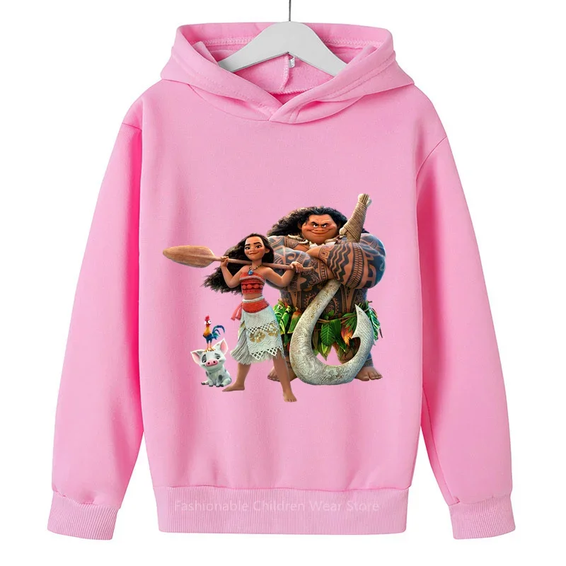 Trendsetting 2024 Disney Moana Hoodie - Cute Ocean-Themed Cartoons, Casual Korean Fashion for Kids' Everyday Adventures