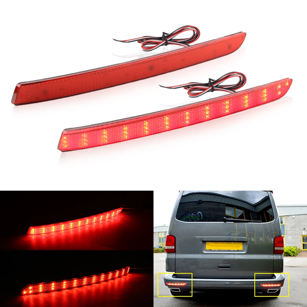 2PCS Red LED Rear Bumper Reflector Brake Light Fog Lamp For VW T5 Transporter Multivan Caravelle Fog Light Car Accessories