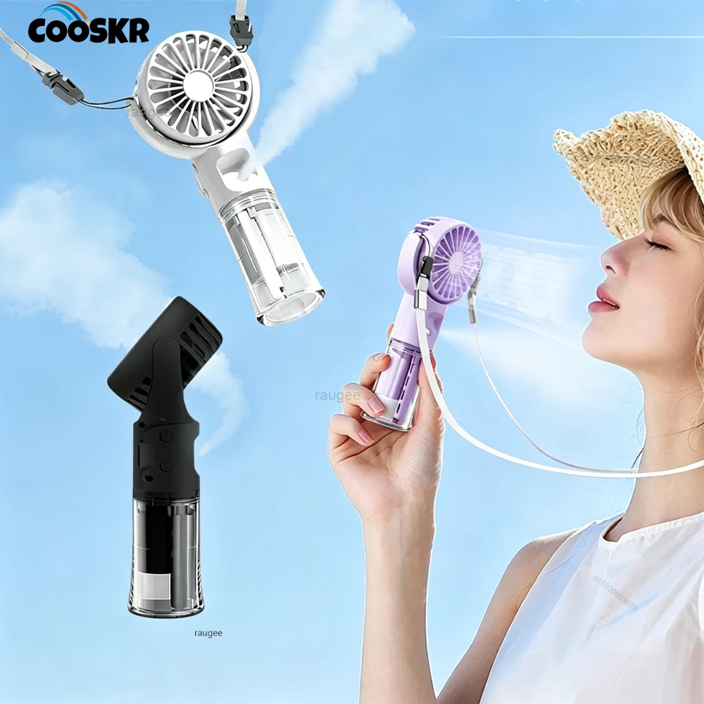 Tragbarer Handventilator, Luftbefeuchter, USB-wiederaufladbar, für Outdoor-Camping, Handsprühfunktion, persönlicher Ventilator, Halsventilator, Nebel-Tischventilator