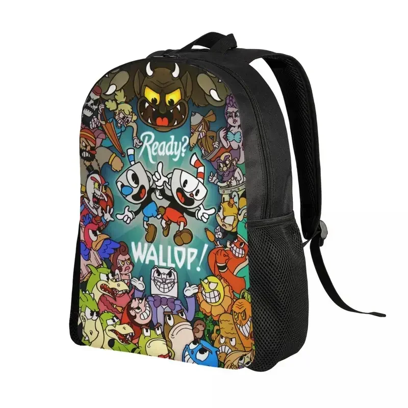 Mochila personalizada de Cuphead Mugman con dibujos animados de juego, mochila informal para hombres y mujeres para la escuela y la universidad