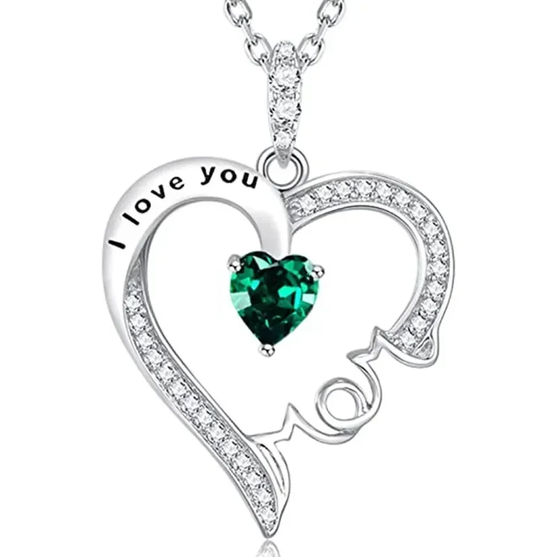 New Mother's Day Women Necklace Love Green Cubic Zirconia Letter 