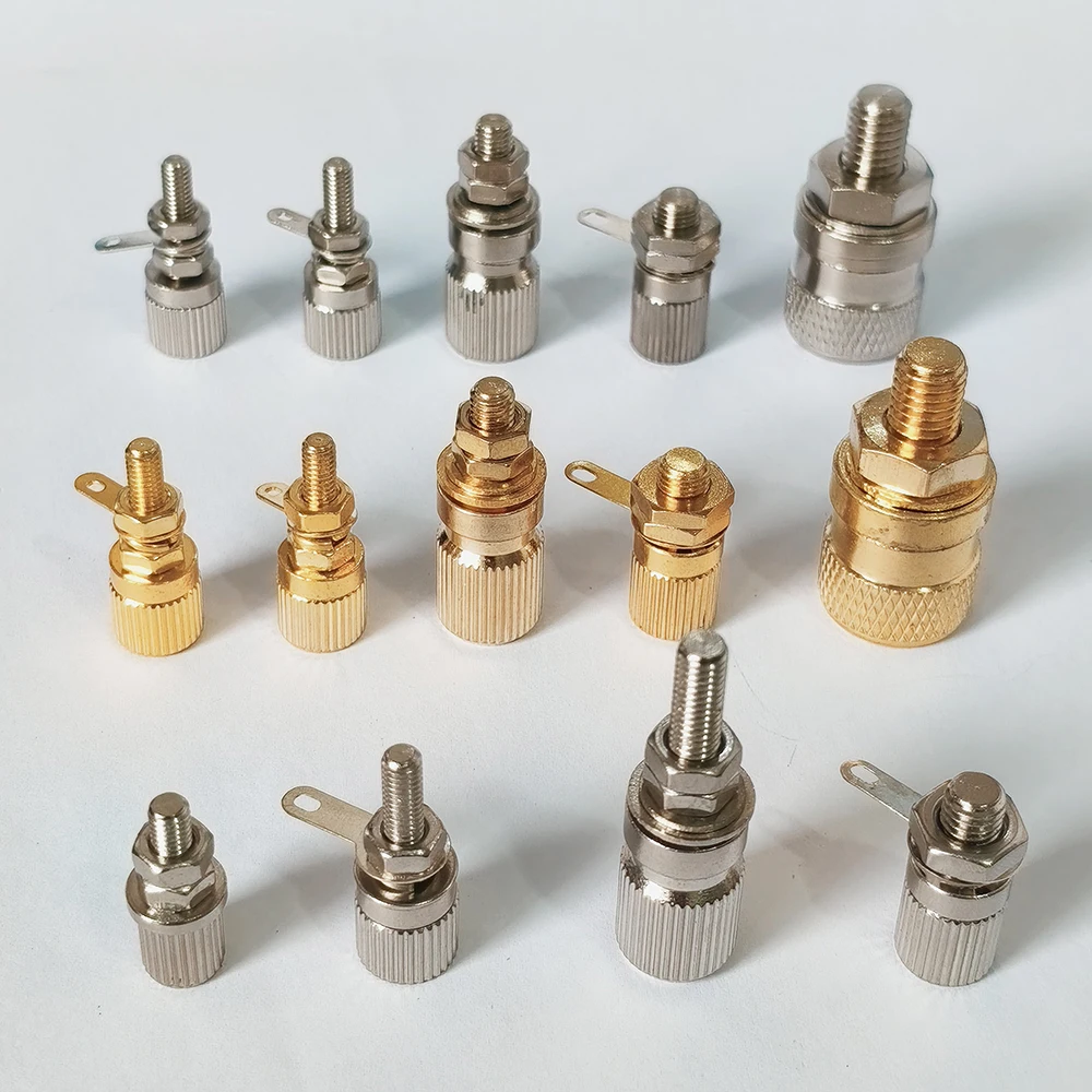 2 Stück Kupfer-Nickel-/Gold-beschichtete Anschlussklemmen M4 5 6 8 Lautsprecher-Verstärker Hochstrom-Anschluss 4mm Bananenstecker-Buchse – Detail 4