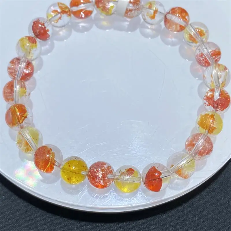 

7.6MM Natural Colored Fire Quartz Hematoid Bead Bracelet For Women Men Love Gift Crystal Beads Strands Jewelry Gift 1PCS