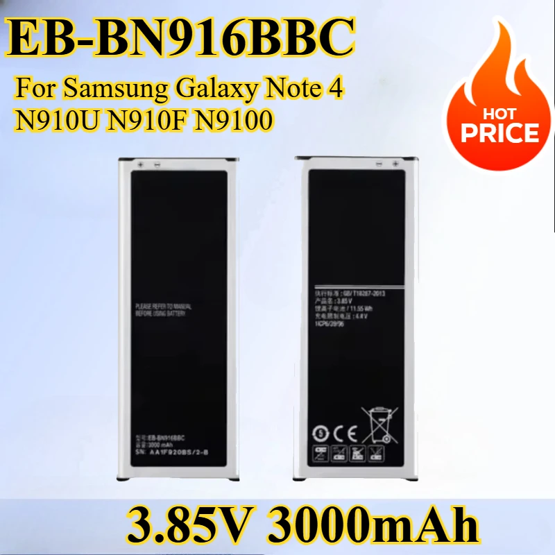 

3.85V 3000mAh EB-BN916BBC Large Capacity Mobile Phone Batteries For Samsung Galaxy Note 4 N910U N910F N9100 Smartphone Battery