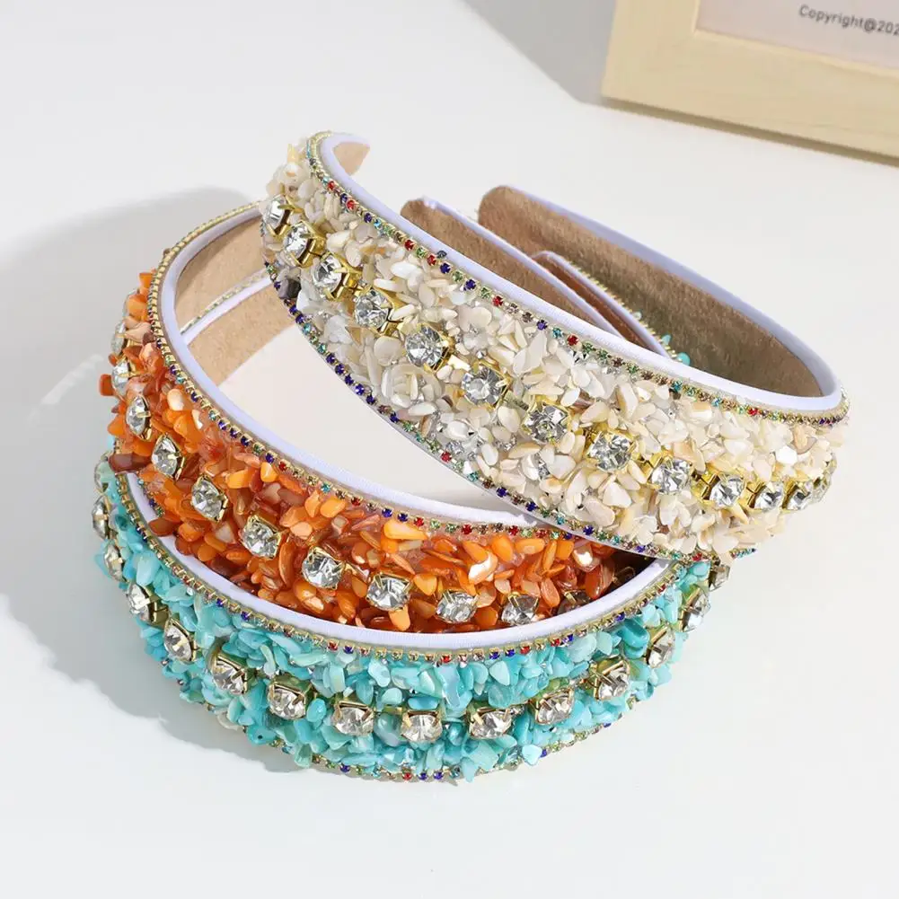 Women Headband Mini Stone Decor Rhinestone Wide Band Turquoise Hair Hoop Hair Accessories Hair Bands for Women Girls Headwear