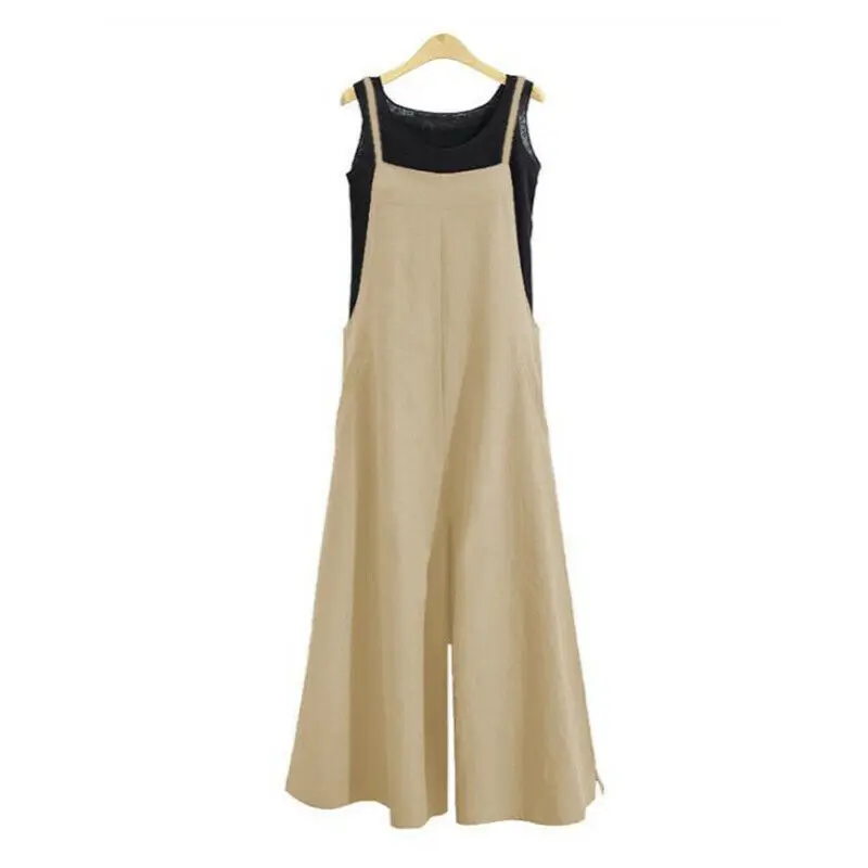 Women Loose Casual Playsuit Trousers Wide Leg Pants Overalls Baggy Romper Lady Chic Summer Sleeveless Cotton Loose Jumpsuits 5XL