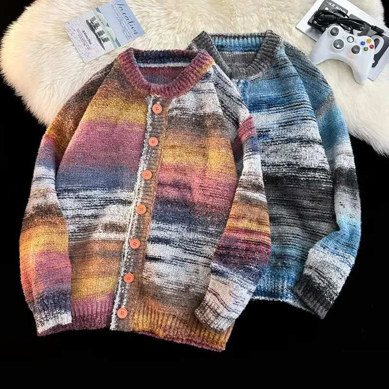 

Свободный вязаный свитер, мужской свитер, осень-зима, большой размер 250, мешочек, разноцветный, ленивый, модная верхняя одежда, кардиган