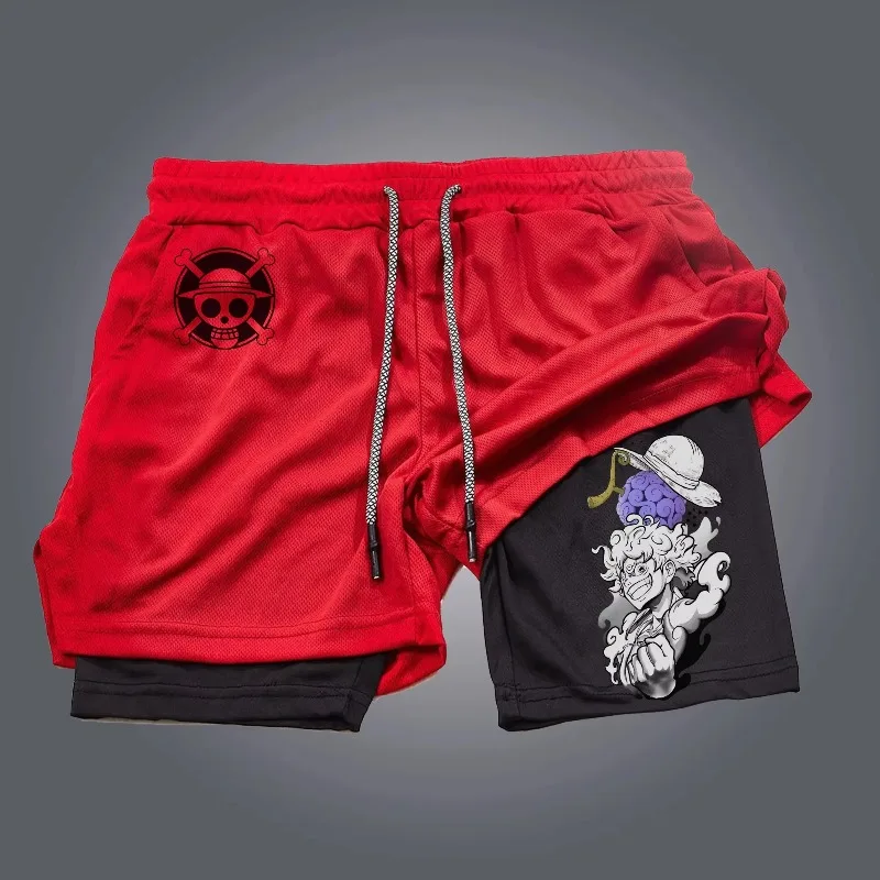 

ONE PIECE Fashion New Classic Anime 2025 Summer Sports Comfortable Double Shorts American Hot Blood Men's Beach Fitness Shorts