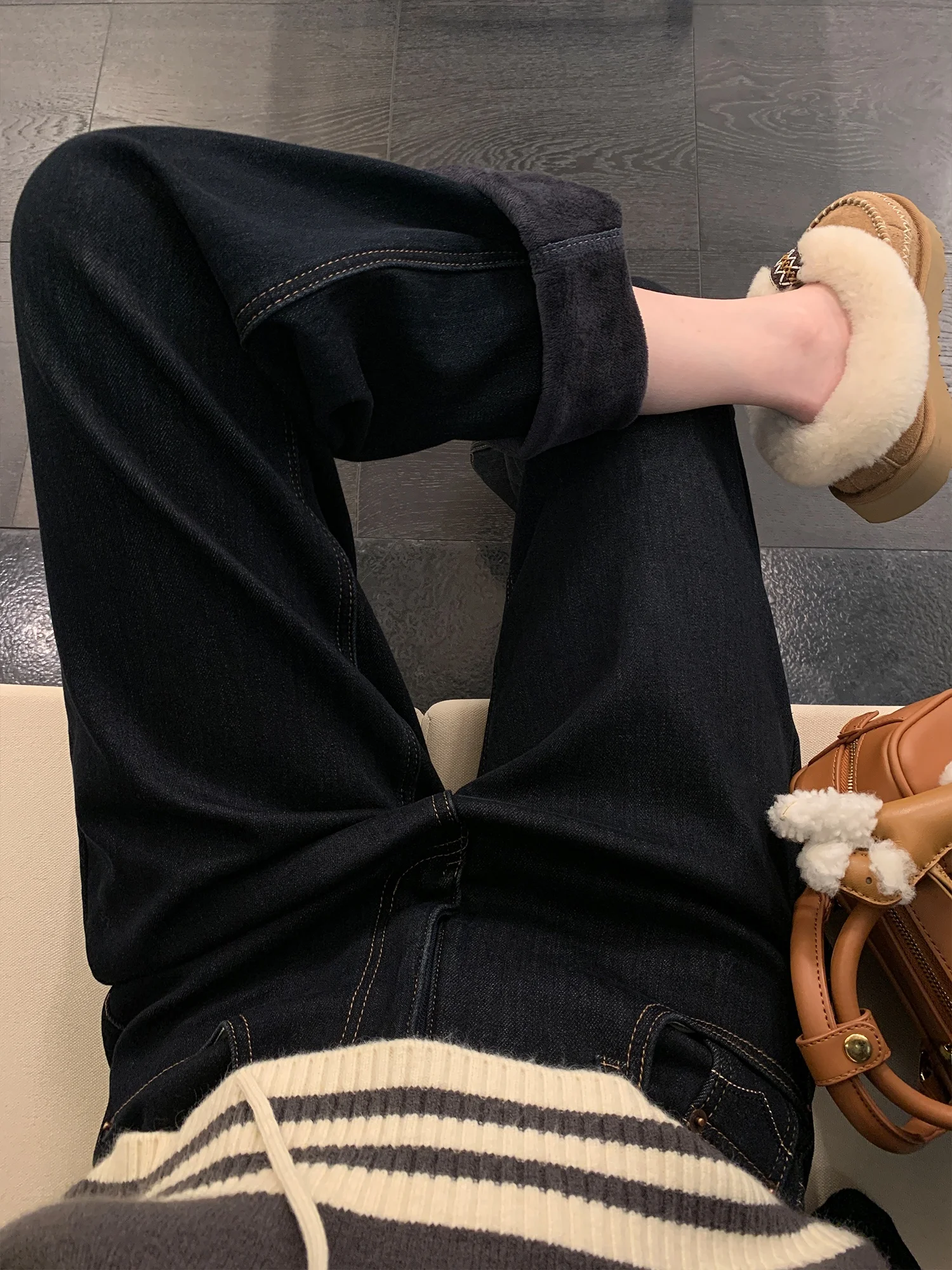 

Женские джинсы Bla Fce с подкладкой, свободного прямого кроя, осенне-зимние, с высокой талией, из хлопка со стрейчем, повседневные, винтажные, в американском стиле