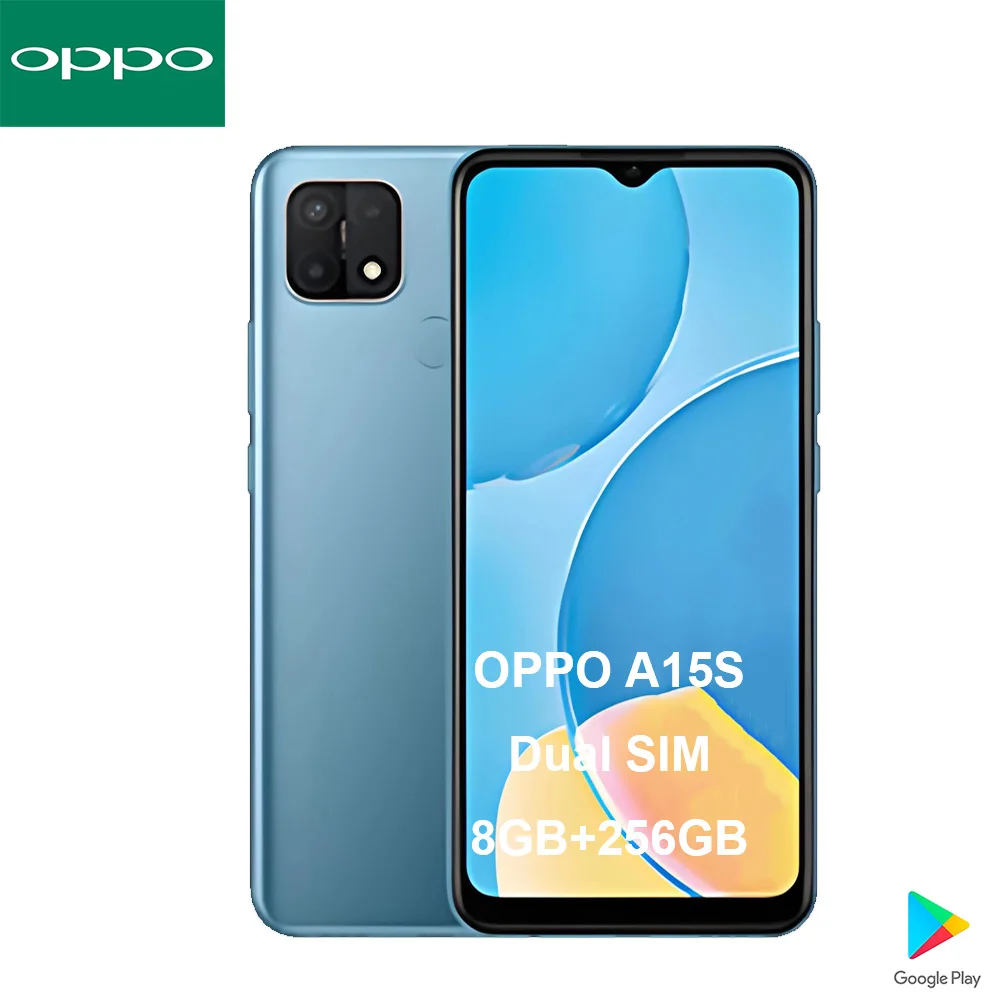 Tout nouveau téléphone intelligent économique OPPO A15s version internationale CPH2179 avec écran HD de 6,52 pouces, triple caméra arrière, double SIM