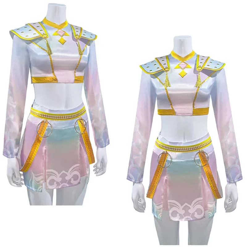 أزياء Zoey Demon Hunter KPop التأثيرية للسيدات البالغات، أزياء الرقص الخيالية للفتيات، مجموعة الأغنية الذهبية، ملابس الهالوين