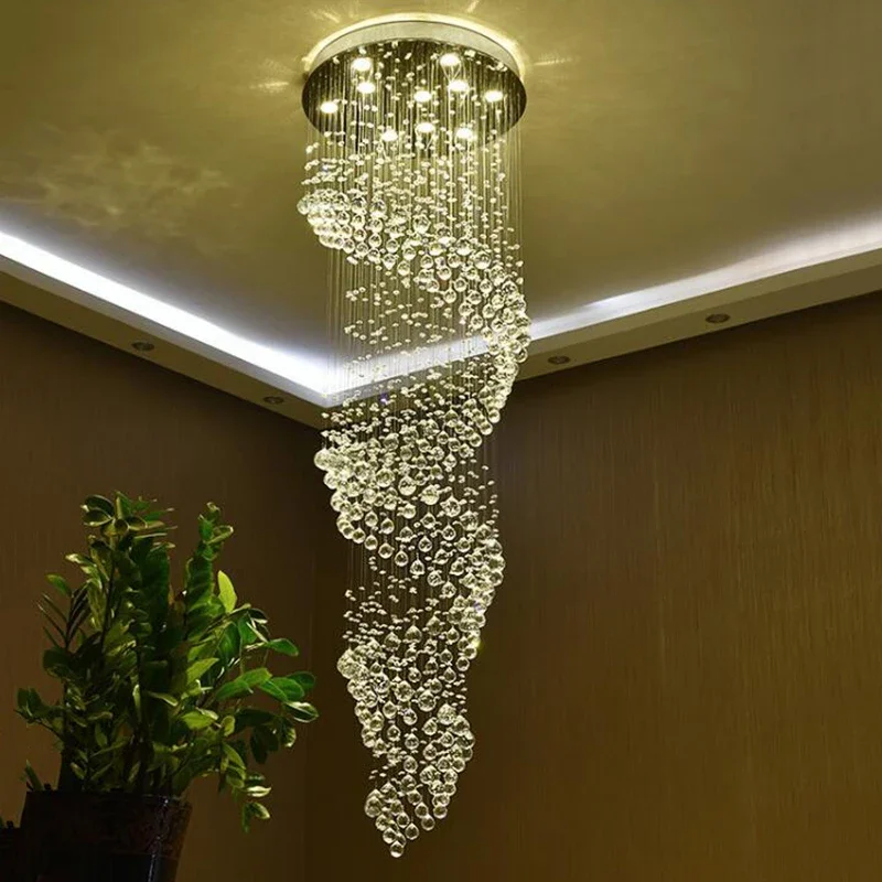 Manggic Modern Crystal Chandelier For Spiral Interior Design Ladder Luxury Corridor LED Crystal Chandelier