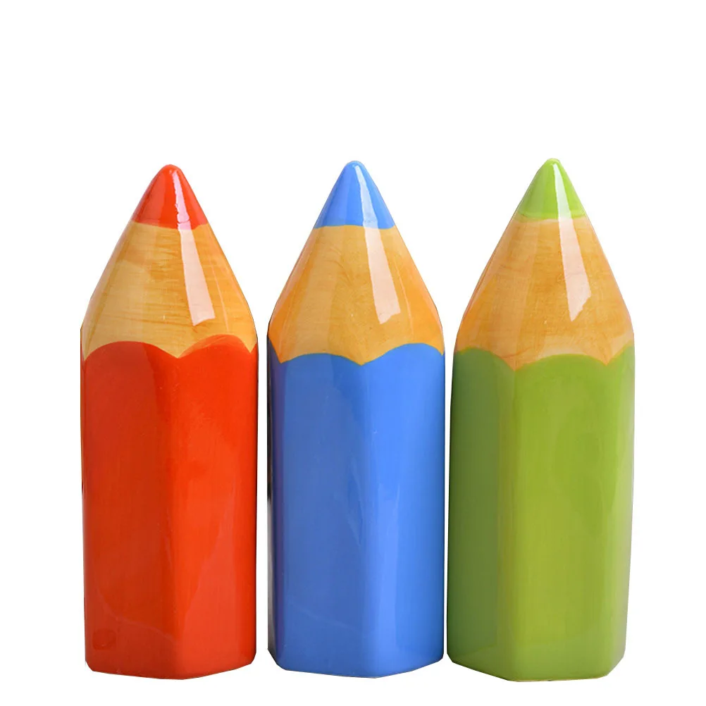 Ceramic Pencil Piggy Bank for Children Savings Jar Cute Desk Decoration Red Home Office Organizer for Coins