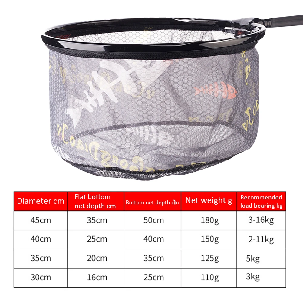 35CM 40CM 45CM Carbon Fishing Net Outdoor Foldable Mesh Deep Landing Dip Head Round Fishing Hand Net Fishing Convenience Tool