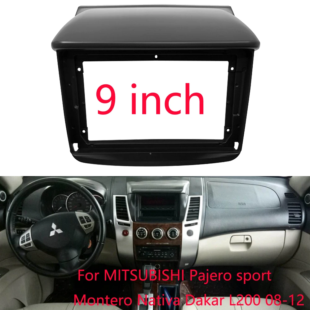 2 Din Car Frame Audio Fitting Adaptor Dash Trim Facia Panel 9 Inch For MITSUBISHI Pajero Sport Montero Dakar L200 08-12