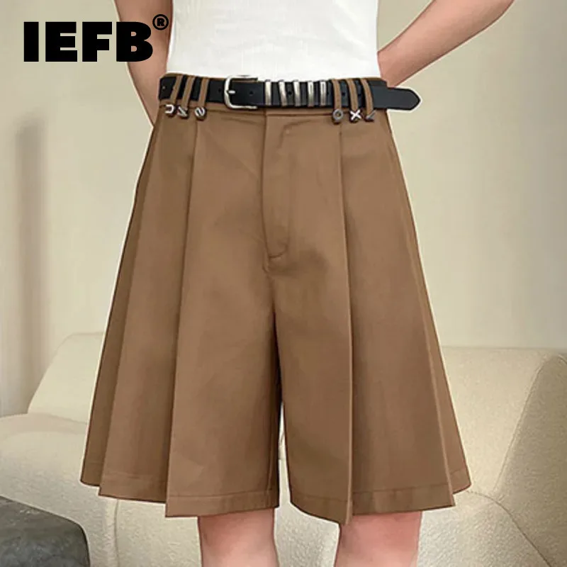 

IEFB Summer Men's Suit Shorts New Stylish Pleated Korean Style Letter Decoration Loose Fold Short Pants 2024 Men Clothing 9C553